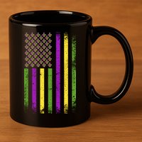 Mardi Gras Festive USA Flag 11oz C Handle Ceramic Mug