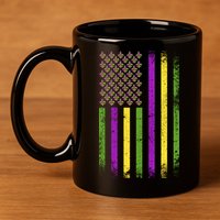 Mardi Gras Festive USA Flag 11oz C Handle Ceramic Mug