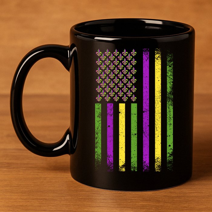 Mardi Gras Festive USA Flag 11oz C Handle Ceramic Mug