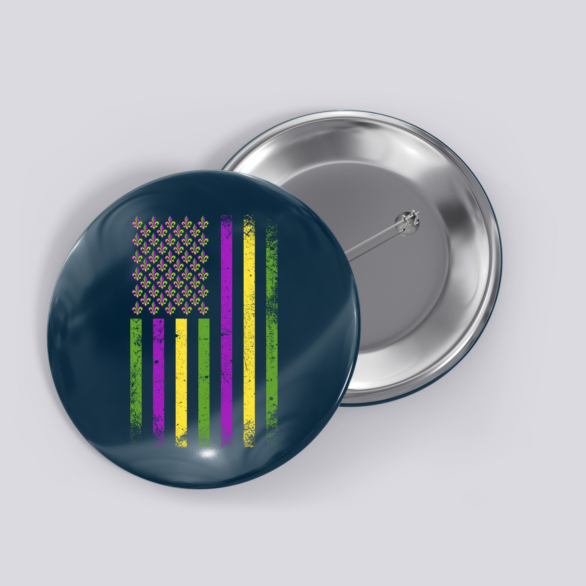 Mardi Gras Festive USA Flag Button
