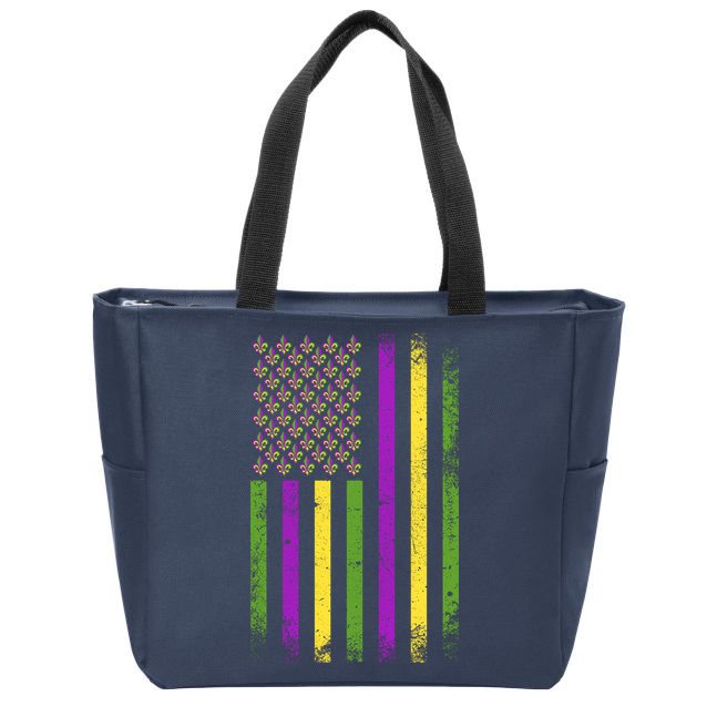 Mardi Gras Festive USA Flag Zip Tote Bag