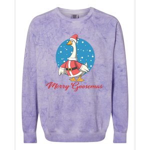 Merry Goosemas Funny Xmas Pun Santa Goose Lover Christmas Cool Gift Colorblast Crewneck Sweatshirt