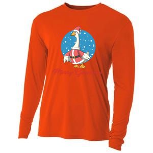 Merry Goosemas Funny Xmas Pun Santa Goose Lover Christmas Cool Gift Cooling Performance Long Sleeve Crew