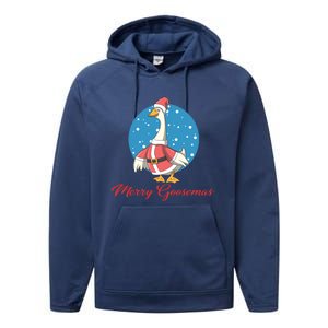 Merry Goosemas Funny Xmas Pun Santa Goose Lover Christmas Cool Gift Performance Fleece Hoodie