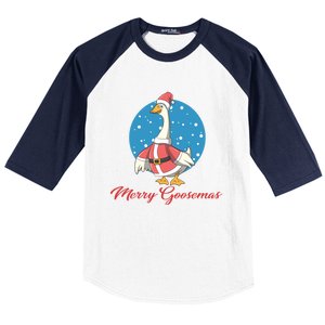 Merry Goosemas Funny Xmas Pun Santa Goose Lover Christmas Cool Gift Baseball Sleeve Shirt