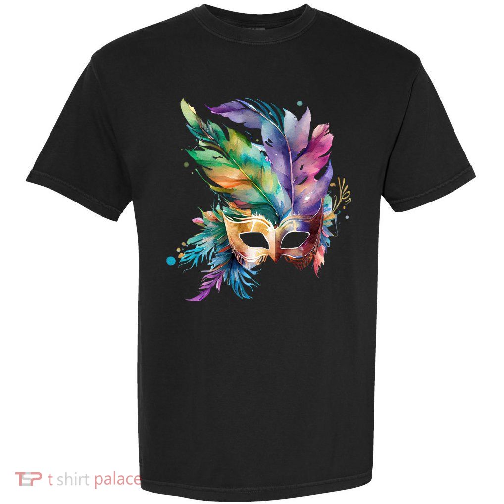 Mardi Gras Feather Mask Watercolor Garment-Dyed Heavyweight T-Shirt