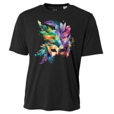 Mardi Gras Feather Mask Watercolor Cooling Performance Crew T-Shirt