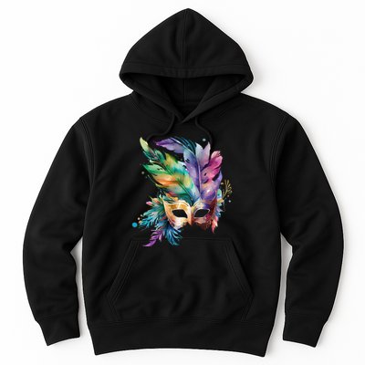 Mardi Gras Feather Mask Watercolor Hoodie