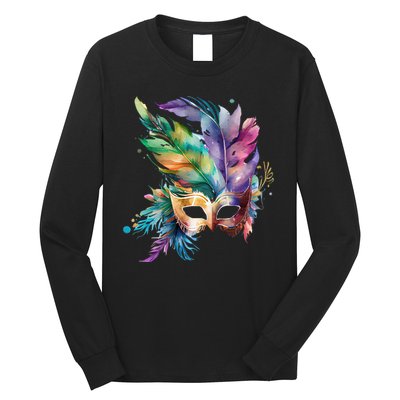 Mardi Gras Feather Mask Watercolor Long Sleeve Shirt