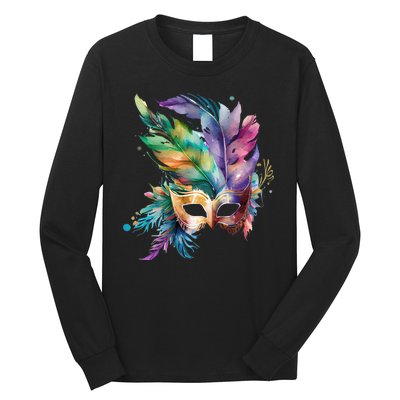 Mardi Gras Feather Mask Watercolor Long Sleeve Shirt