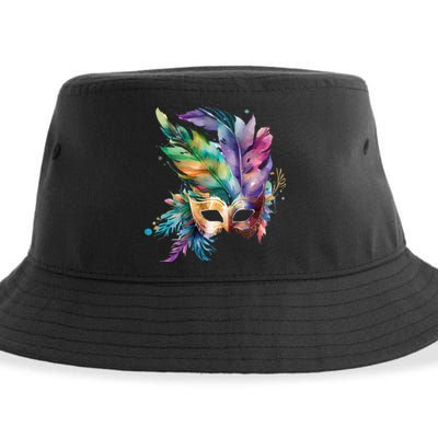 Mardi Gras Feather Mask Watercolor Sustainable Bucket Hat