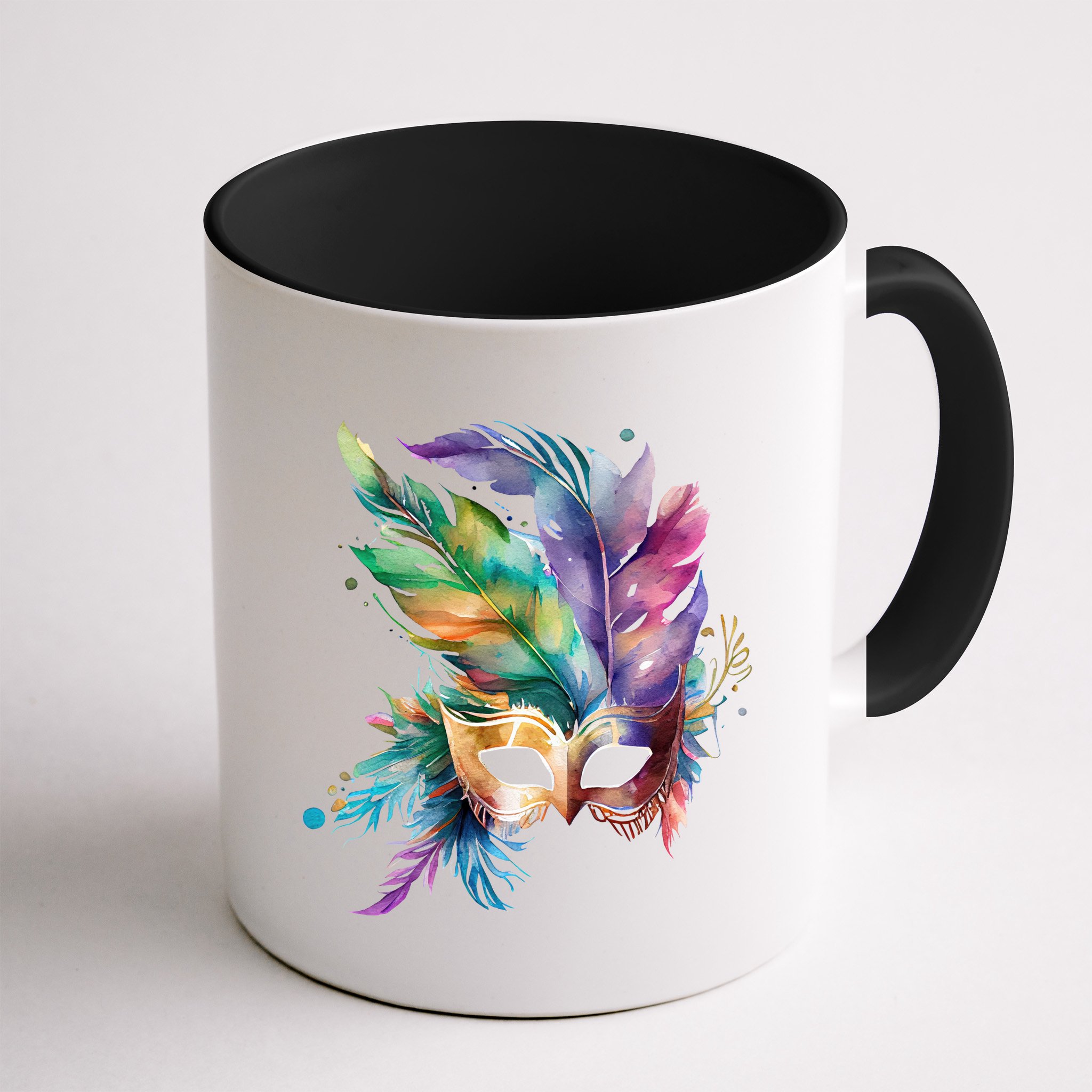 Mardi Gras Feather Mask Watercolor Mug