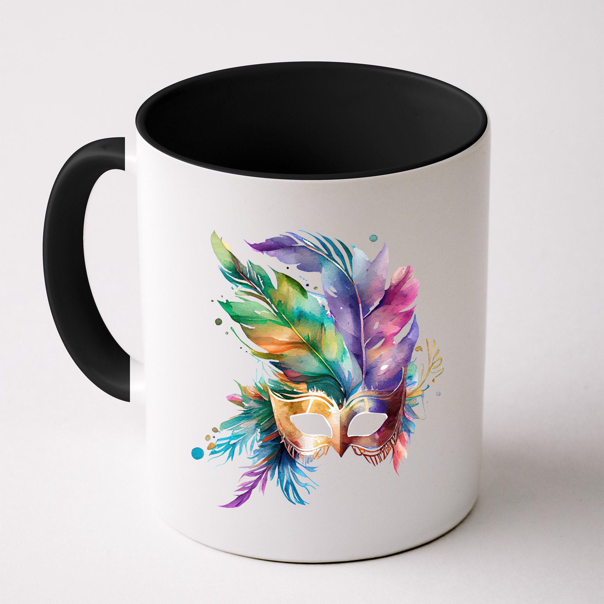 Mardi Gras Feather Mask Watercolor Mug