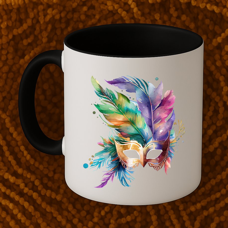 Mardi Gras Feather Mask Watercolor Mug