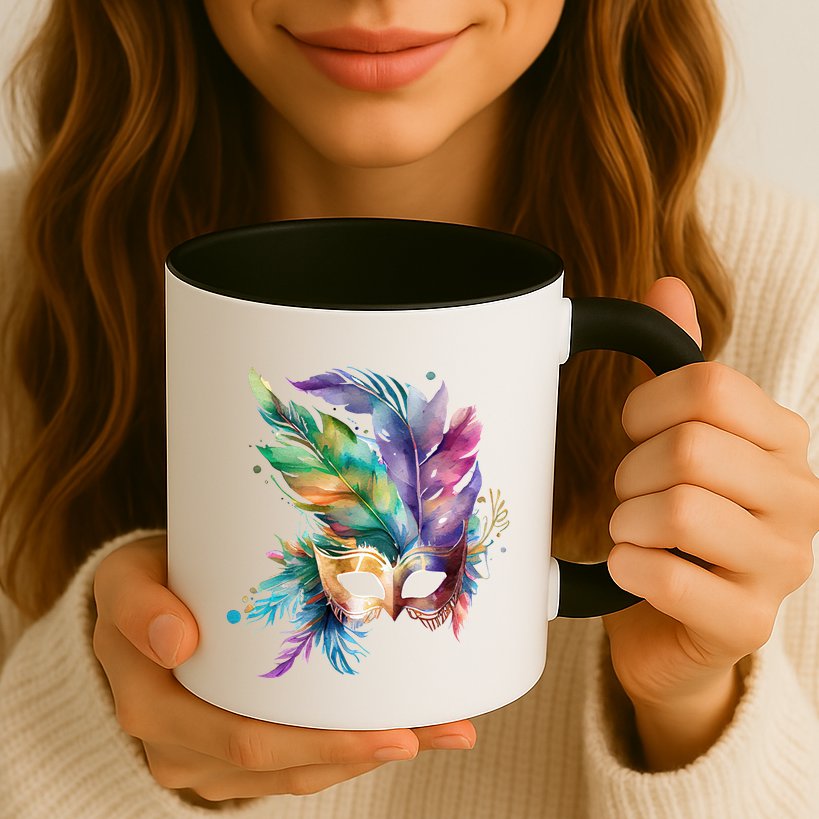 Mardi Gras Feather Mask Watercolor Mug