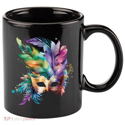 Mardi Gras Feather Mask Watercolor 11oz C Handle Ceramic Mug