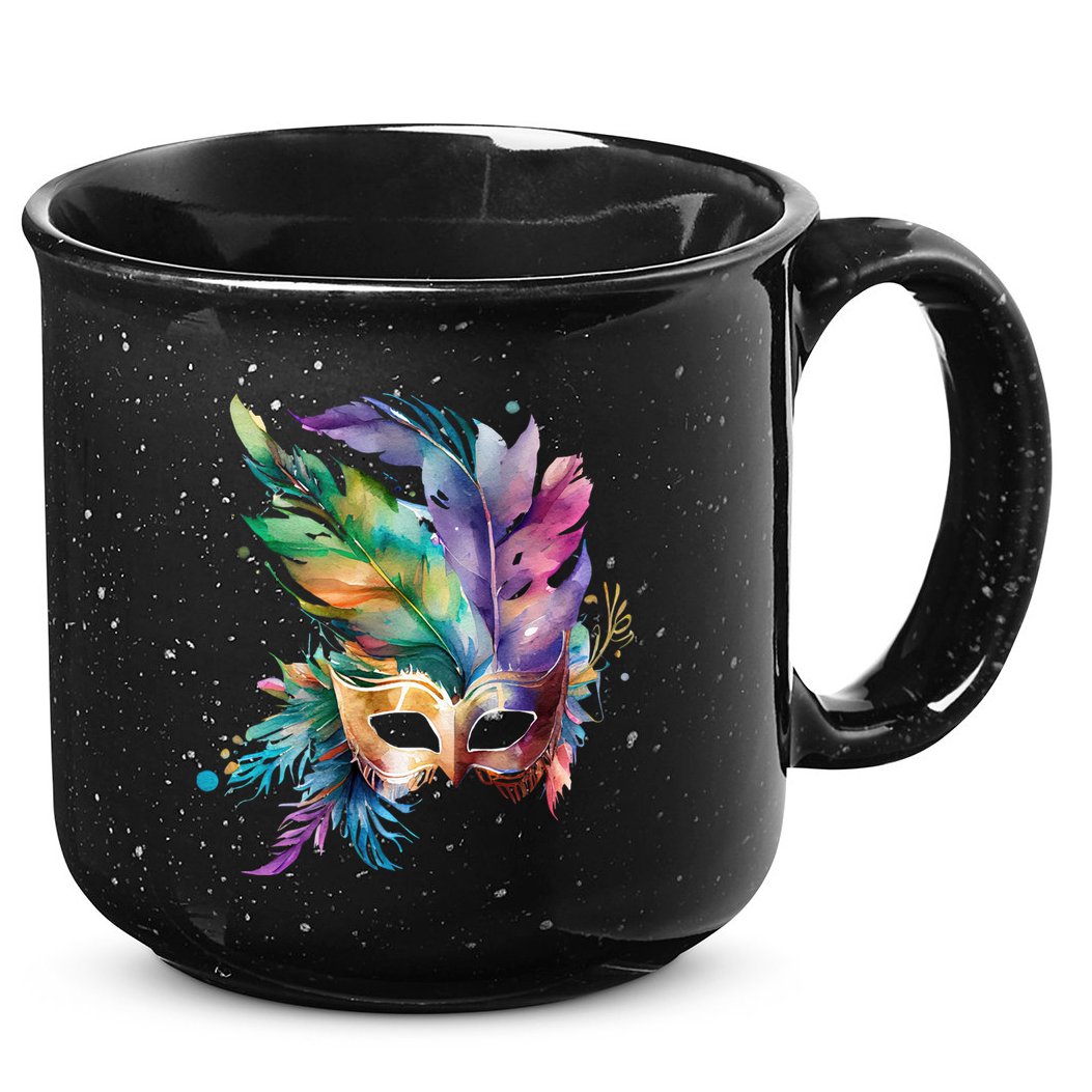 Mardi Gras Feather Mask Watercolor 15oz Campfire Ceramic Mug