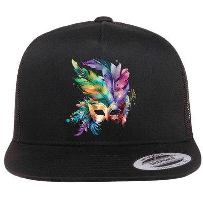 Mardi Gras Feather Mask Watercolor Flatbill Hat