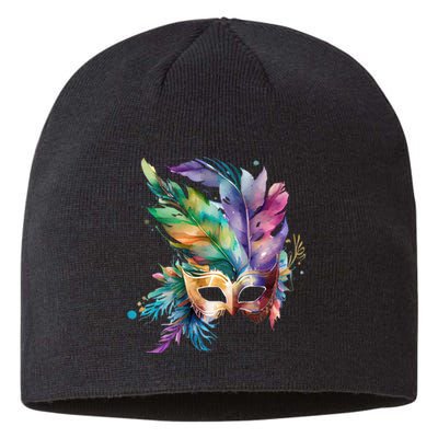 Mardi Gras Feather Mask Watercolor Sustainable Beanie