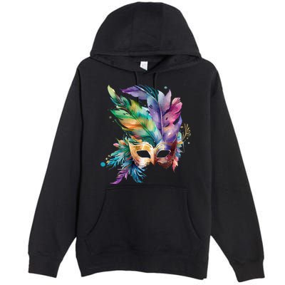 Mardi Gras Feather Mask Watercolor Premium Pullover Hoodie