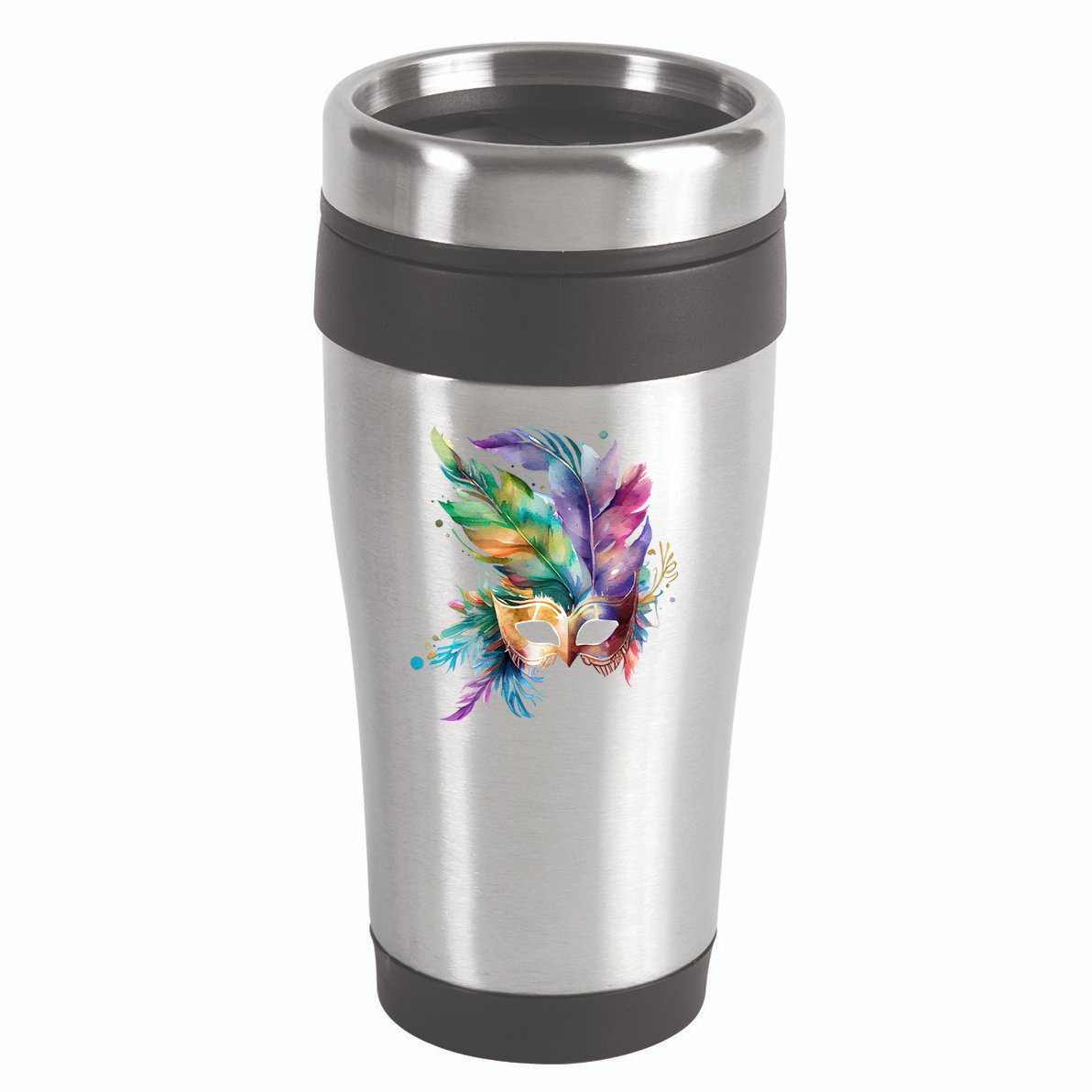 Mardi Gras Feather Mask Watercolor 16oz Travel Tumbler