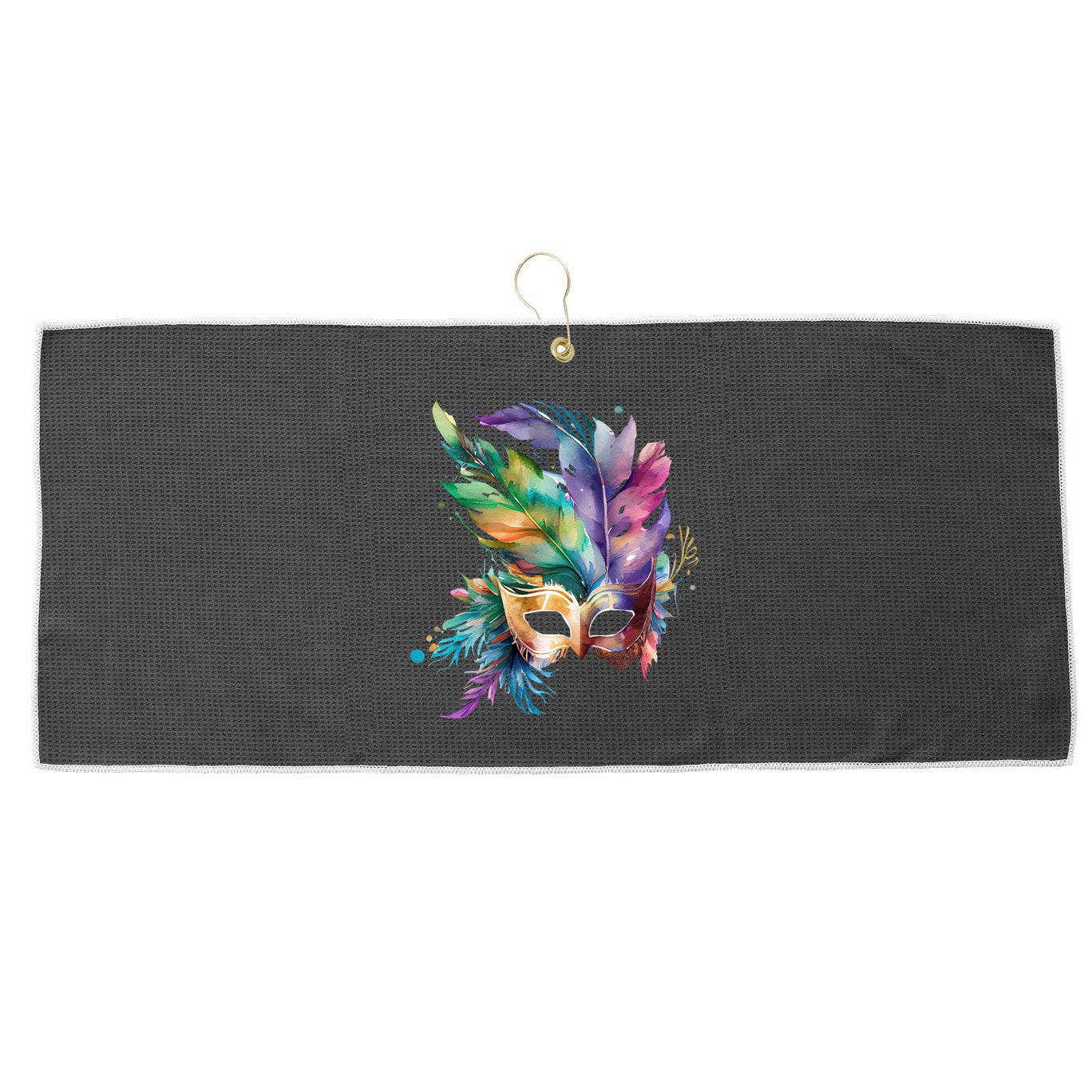 Mardi Gras Feather Mask Watercolor Large Microfiber Waffle Golf Towel