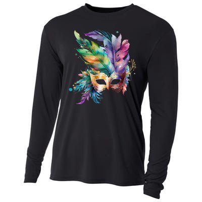 Mardi Gras Feather Mask Watercolor Cooling Performance Long Sleeve Crew