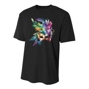 Mardi Gras Feather Mask Watercolor Youth Performance Sprint T-Shirt