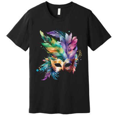 Mardi Gras Feather Mask Watercolor Premium T-Shirt
