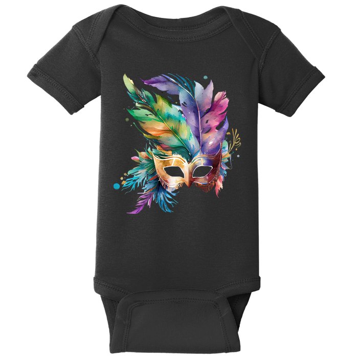 Mardi Gras Feather Mask Watercolor Baby Bodysuit