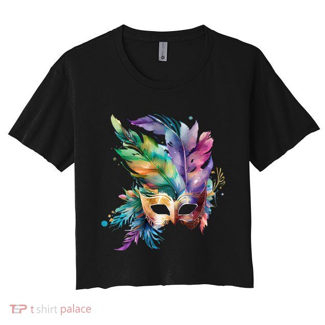 Mardi Gras Feather Mask Watercolor Crop Top