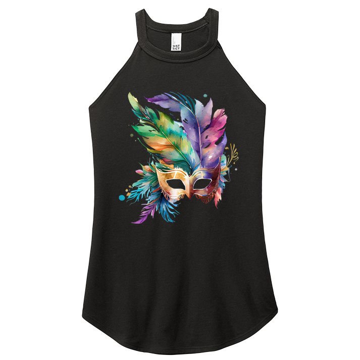 Mardi Gras Feather Mask Watercolor Women's Perfect Tri Rocker Tank