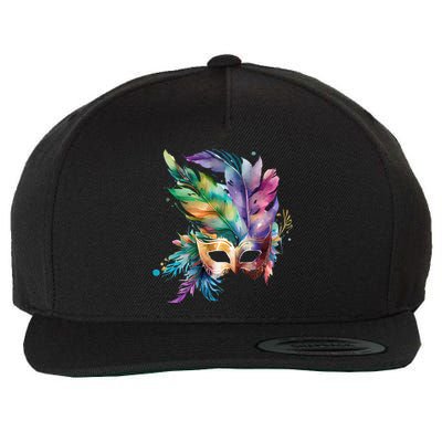 Mardi Gras Feather Mask Watercolor Wool Snapback Cap