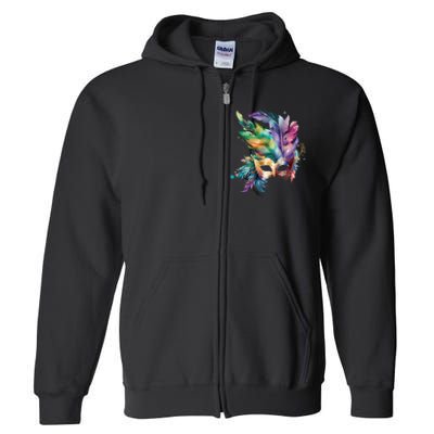 Mardi Gras Feather Mask Watercolor Full Zip Hoodie