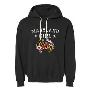 Maryland Girl Flag Blue Crab State Pride Retro Garment-Dyed Fleece Hoodie