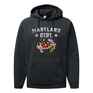 Maryland Girl Flag Blue Crab State Pride Retro Performance Fleece Hoodie