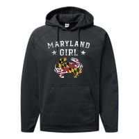 Maryland Girl Flag Blue Crab State Pride Retro Performance Fleece Hoodie