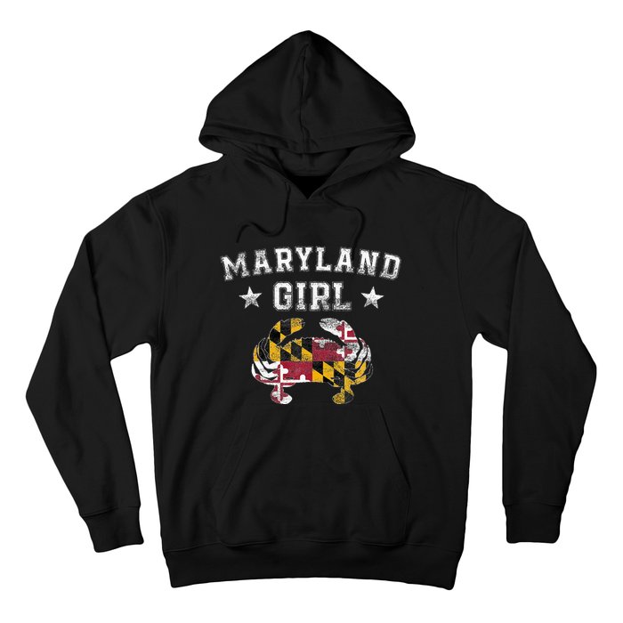 Maryland Girl Flag Blue Crab State Pride Retro Hoodie