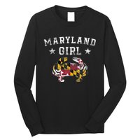 Maryland Girl Flag Blue Crab State Pride Retro Long Sleeve Shirt