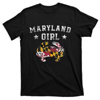 Maryland Girl Flag Blue Crab State Pride Retro T-Shirt