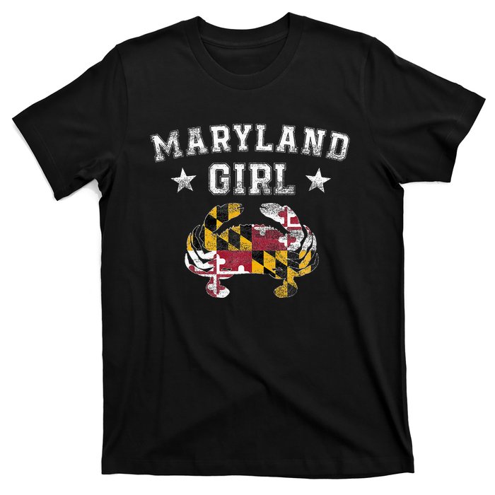 Maryland Girl Flag Blue Crab State Pride Retro T-Shirt