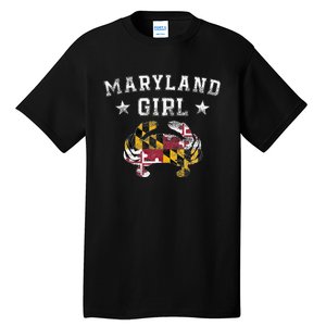 Maryland Girl Flag Blue Crab State Pride Retro Tall T-Shirt