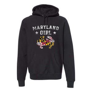 Maryland Girl Flag Blue Crab State Pride Retro Premium Hoodie