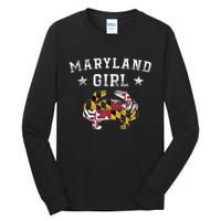 Maryland Girl Flag Blue Crab State Pride Retro Tall Long Sleeve T-Shirt