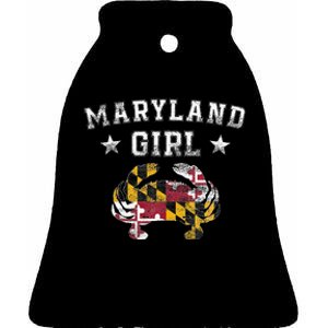 Maryland Girl Flag Blue Crab State Pride Retro Ceramic Bell Ornament