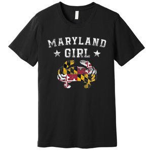 Maryland Girl Flag Blue Crab State Pride Retro Premium T-Shirt