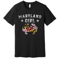 Maryland Girl Flag Blue Crab State Pride Retro Premium T-Shirt