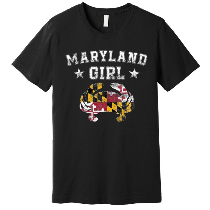 Maryland Girl Flag Blue Crab State Pride Retro Premium T-Shirt