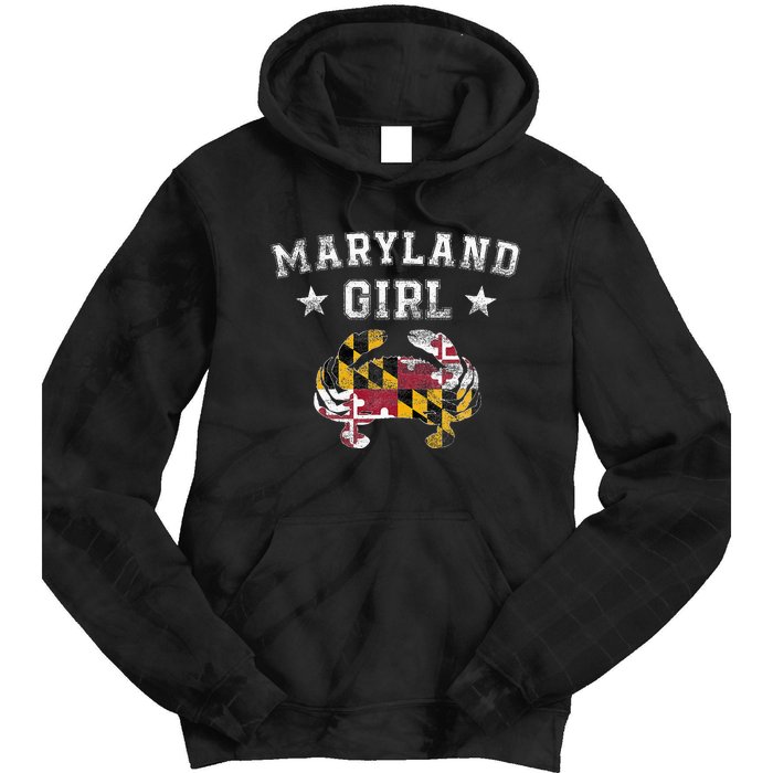 Maryland Girl Flag Blue Crab State Pride Retro Tie Dye Hoodie