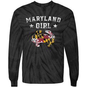 Maryland Girl Flag Blue Crab State Pride Retro Tie-Dye Long Sleeve Shirt